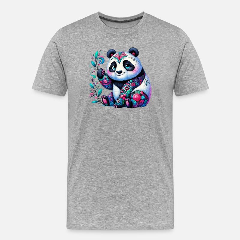 Panda - Männer Premium Bio T-Shirt - Grau meliert