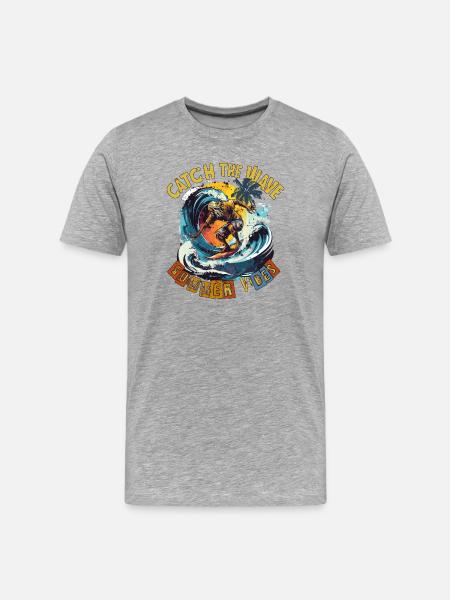 Catch the Wave Surf Retro - Männer Premium Bio T-Shirt - Grau meliert