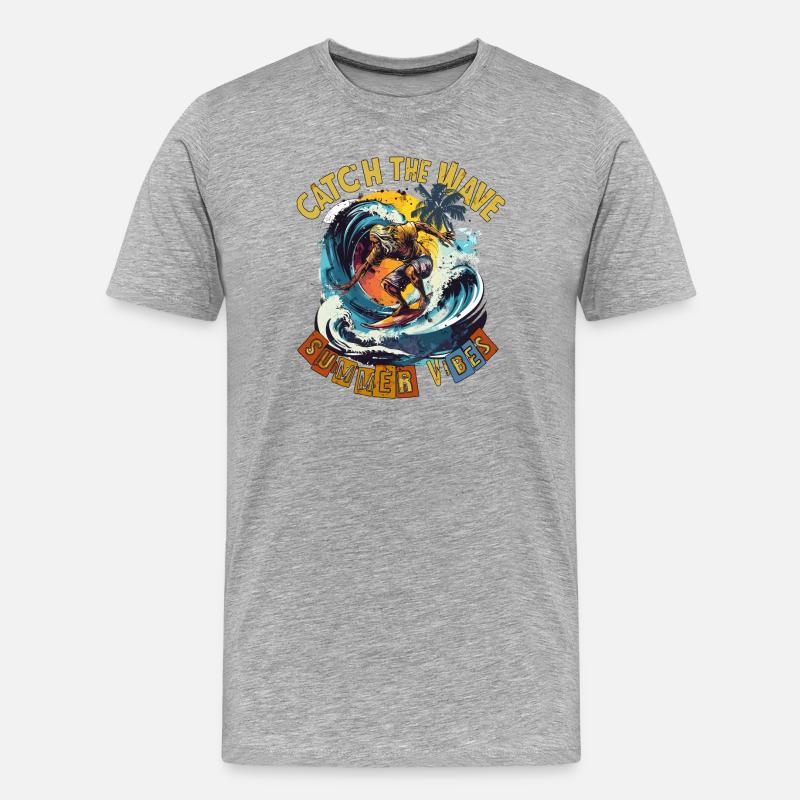 Catch the Wave Surf Retro - Männer Premium Bio T-Shirt - Grau meliert