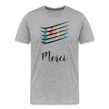MAÎTRESSE. MAITRE. MERCI. MERCI MAÎTRESSE - T-shirt bio Premium Homme - gris chiné - Devant - Damien (186cm)