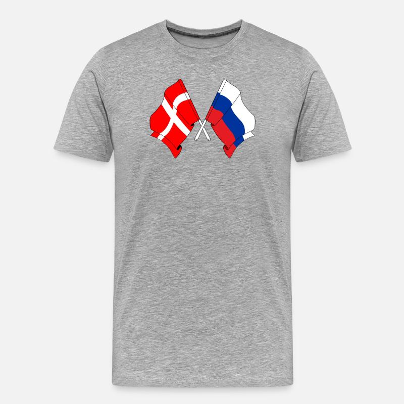Drapeau Danemark, drapeau Russie - T-shirt bio Premium Homme - gris chiné