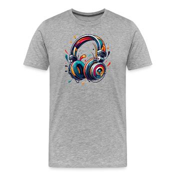 Kopfhörer im dynamischem, abstraktem Kunststil - Männer Premium Bio T-Shirt - Grau meliert - Vorne - Damien (186cm)