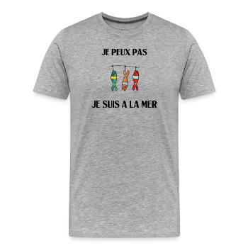 ICH KANN NICHT, ICH BIN AM MEER - Männer Premium Bio T-Shirt - Grau meliert - Vorne - Damien (186cm)