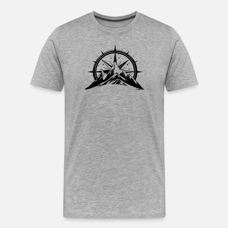 Compass With Mountain Silhouette - Männer Premium Bio T-Shirt - Grau meliert