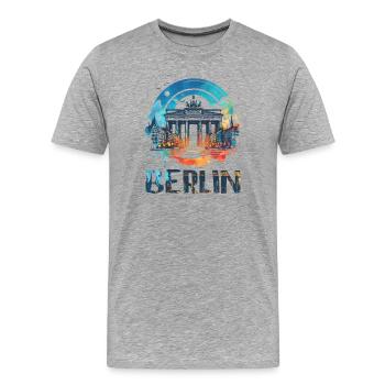 Berlin City Brilliance: Vibrant Cityscape Art - Men's Premium Organic T-Shirt - heather grey - Front - Damien (186cm)