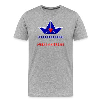 MERCI. MAÎTRESSE. MERCI MAÎTRESSE - T-shirt bio Premium Homme - gris chiné - Devant - Damien (186cm)