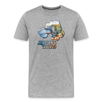 Carte à l’aquarelle de l’Irlande du Nord - T-shirt bio Premium Homme - gris chiné - Devant - Damien (186cm)