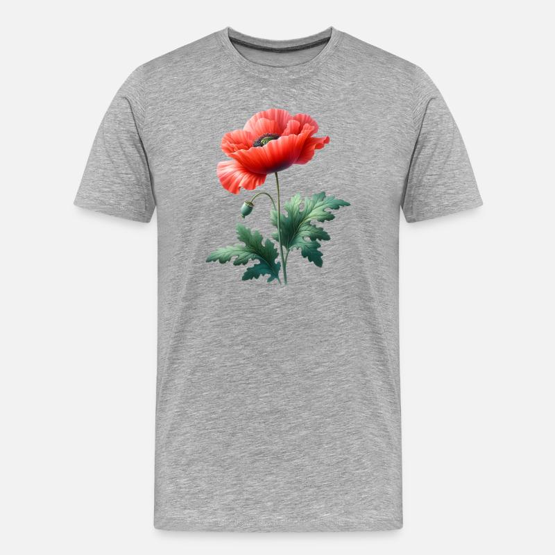 Mohnblumenmotiv: Eine leuchtend rote Mohnblume - Männer Premium Bio T-Shirt - Grau meliert