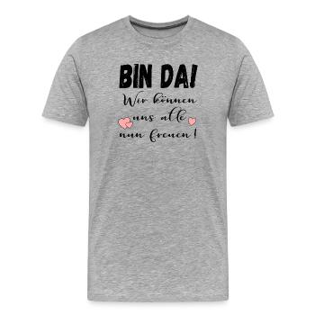 BIN DA - FREUDE IRONIE - Männer Premium Bio T-Shirt - Grau meliert - Vorne - Damien (186cm)
