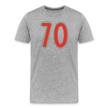 70. 70 ANS. 70e ANNIVERSAIRE. ANNIVERSAIRE 70 ANS. - T-shirt bio Premium Homme - gris chiné - Devant - Damien (186cm)