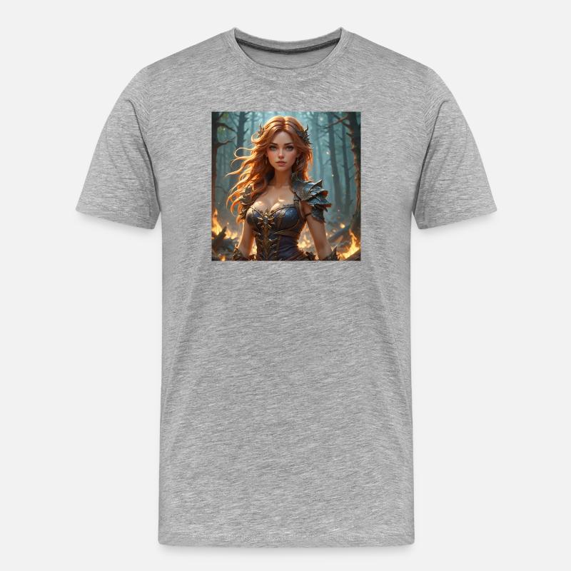 Kriegerin des Feuerwalds - Männer Premium Bio T-Shirt - Grau meliert