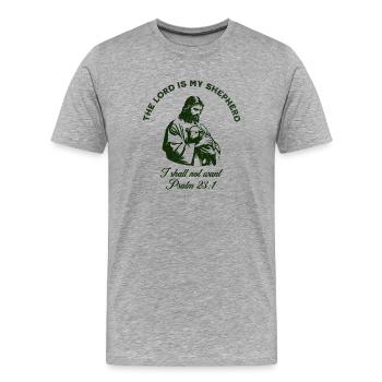 Religious saying on green silhouette - Men's Premium Organic T-Shirt - heather grey - Front - Damien (186cm)