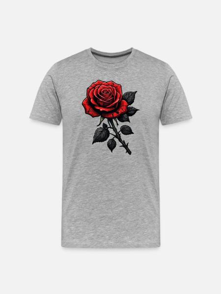 Dark rose illustration with red petals - Men's Premium Organic T-Shirt - heather grey