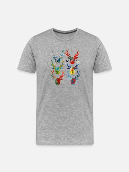 Abstrakte farbige Hirschköpfe - Männer Premium Bio T-Shirt - Grau meliert