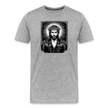 Jesus Christus mit stylischer Frisur & Lederjacke - Männer Premium Bio T-Shirt - Grau meliert - Vorne - Damien (186cm)