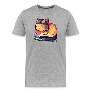 Katze Fliegerbrille/ Pilot auf Staubsauger Roboter - Männer Premium Bio T-Shirt - Grau meliert - Vorne - Damien (186cm)