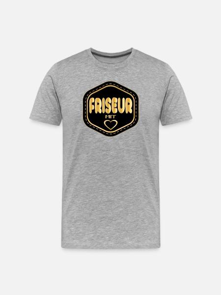 FRISEUR MIT HERZ - Männer Premium Bio T-Shirt - Grau meliert