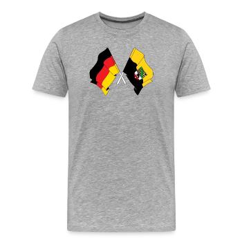 Flagge Deutschland, Flagge Sachsen Anhalt gekreuzt - Männer Premium Bio T-Shirt - Grau meliert - Vorne - Damien (186cm)
