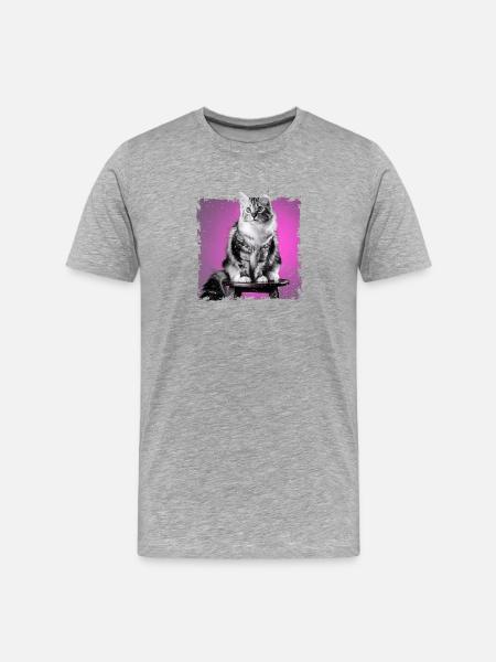 Katt sitter på pall | fransig kant - Organic T-shirt Ekologisk premium-T-shirt herr - gråmelerad