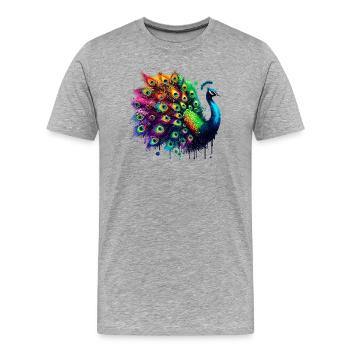 Pfau - Männer Premium Bio T-Shirt - Grau meliert - Vorne - Damien (186cm)