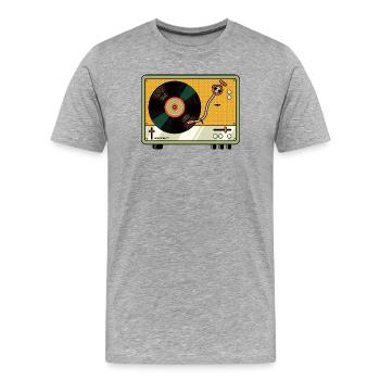 Retro Plattenspieler Vintage Vinyl Plattenspieler - Männer Premium Bio T-Shirt - Grau meliert - Vorne - Damien (186cm)