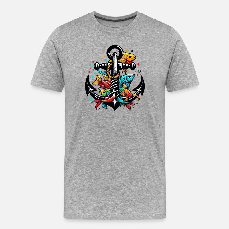 Ein Anker mit Fischen - Männer Premium Bio T-Shirt - Grau meliert