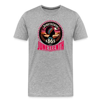 Juneteenth feiern: Freiheit, Erbe, Einheit - Männer Premium Bio T-Shirt - Grau meliert - Vorne - Damien (186cm)