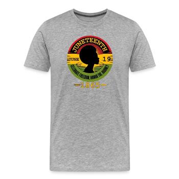 Juneteenth feiern: Freiheit, Erbe, Einheit - Männer Premium Bio T-Shirt - Grau meliert - Vorne - Damien (186cm)
