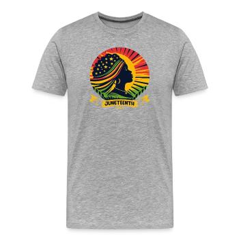 Juneteenth feiern: Freiheit, Erbe, Einheit - Männer Premium Bio T-Shirt - Grau meliert - Vorne - Damien (186cm)