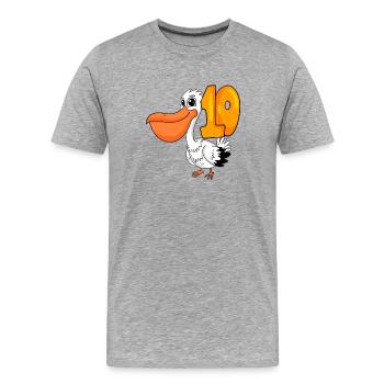 Motif 10ème Anniversaire Pélican - Dix ans - T-shirt bio Premium Homme - gris chiné - Devant - Damien (186cm)
