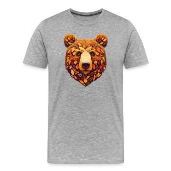 Braunbär, gestaltet aus verschiedenen Blättern - Männer Premium Bio T-Shirt - Grau meliert - Vorne - Damien (186cm)