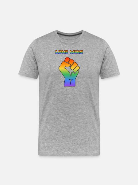 Liebe siegt Pride-Faust Regenbogen - Männer Premium Bio T-Shirt - Grau meliert