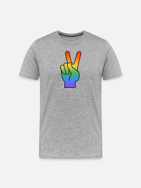 Regenbogen Peace Zeichen - Männer Premium Bio T-Shirt - Grau meliert