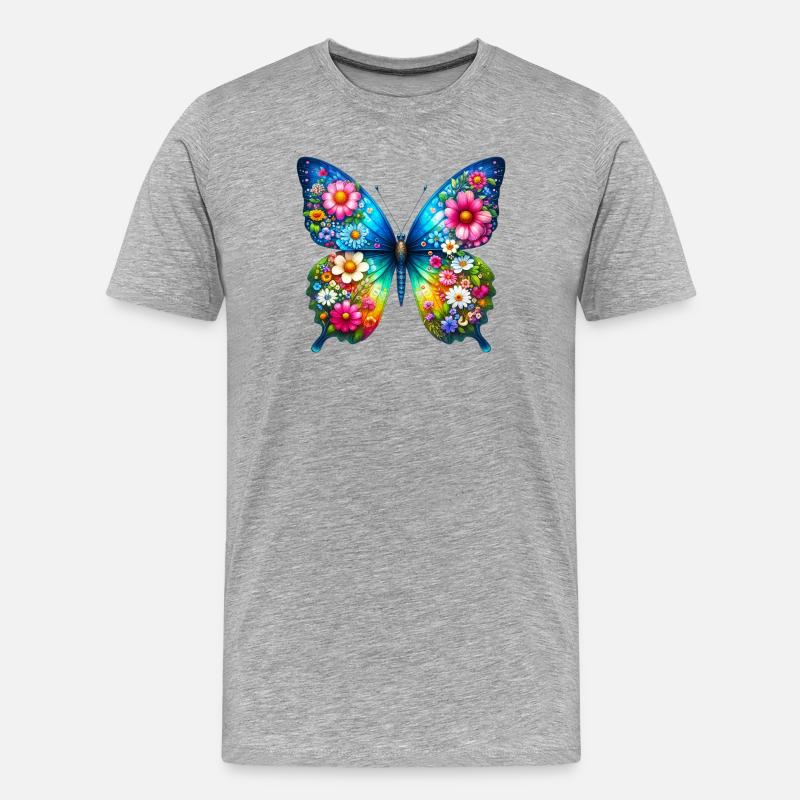 Fleurs de fleurs de papillon - T-shirt bio Premium Homme - gris chiné