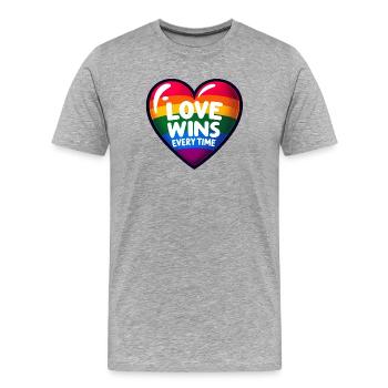 L’AMOUR GAGNE À CHAQUE FOIS : Célébrez la fierté et l’unité - T-shirt bio Premium Homme - gris chiné - Devant - Damien (186cm)