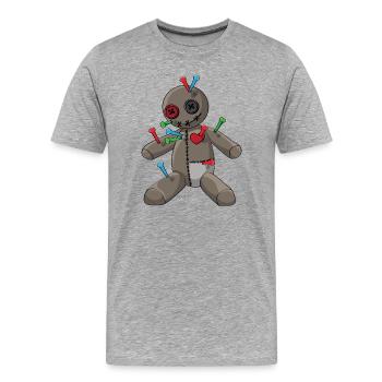 Phasmophobia Voodoo Puppe mit bunte Nadeln - Männer Premium Bio T-Shirt - Grau meliert - Vorne - Damien (186cm)