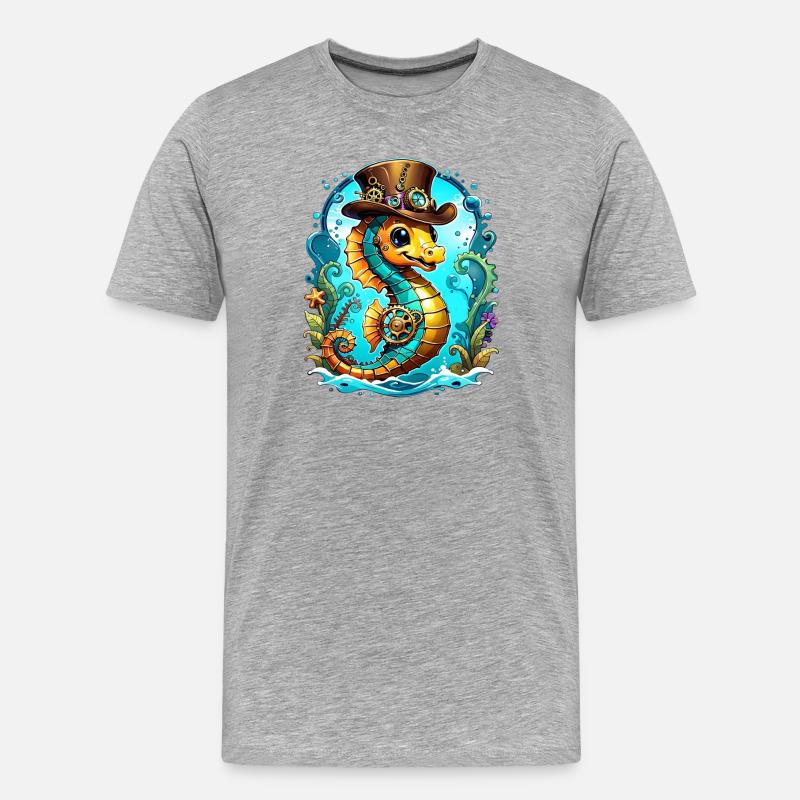 Niedliches Steampunk-Seepferdchen - Männer Premium Bio T-Shirt - Grau meliert