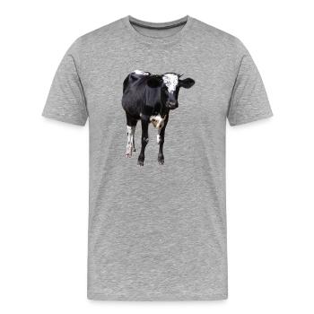 Drôle de vache noir et blanc cadeau fermier - T-shirt bio Premium Homme - gris chiné - Devant - Damien (186cm)