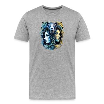 Conception fantastique de têtes de lion et de têtes de - T-shirt bio Premium Homme - gris chiné - Devant - Damien (186cm)