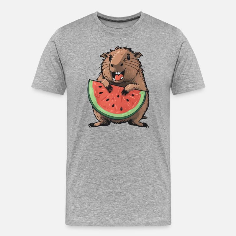 Capybara mangeant de la pastèque - T-shirt bio Premium Homme - gris chiné