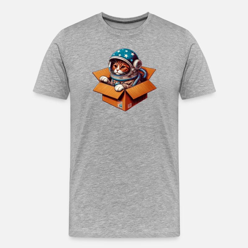 Katze Astronaut - Männer Premium Bio T-Shirt - Grau meliert