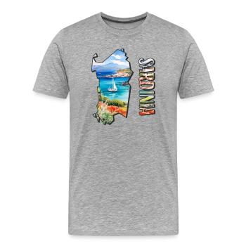 Aquarell Landkarte Sardinien - Männer Premium Bio T-Shirt - Grau meliert - Vorne - Damien (186cm)