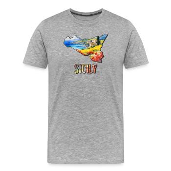 Aquarell Landkarte Sizilien - Männer Premium Bio T-Shirt - Grau meliert - Vorne - Damien (186cm)
