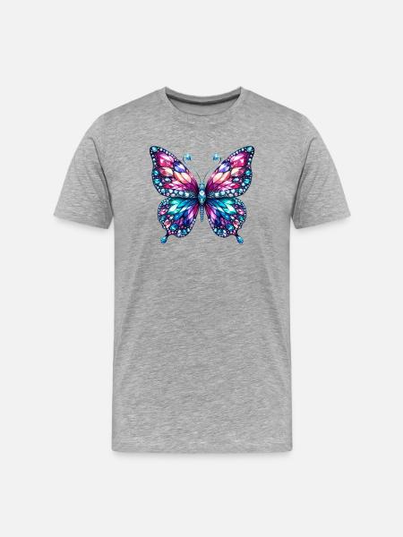 Butterfly, Diamond, Diamonds, Crystals, Crystal - Men's Premium Organic T-Shirt - heather grey