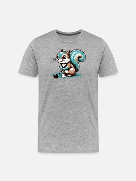 Cute cartoon squirrel playing golf - Men's Premium Organic T-Shirt - heather grey