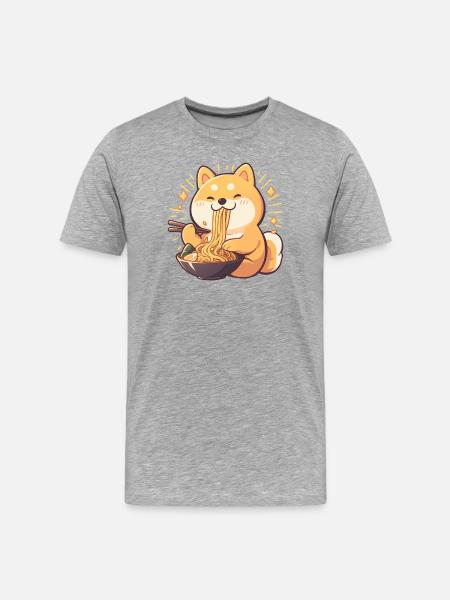 Dog eating Ramen - Men's Premium Organic T-Shirt - heather grey