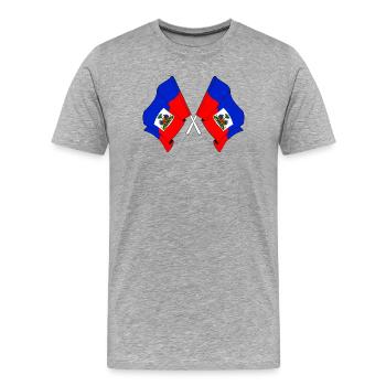 Deux drapeaux d’Haïti - T-shirt bio Premium Homme - gris chiné - Devant - Damien (186cm)