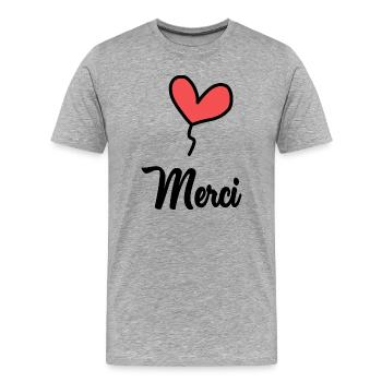 MAÎTRESSE. MAITRE. MERCI. MERCI MAÎTRESSE - T-shirt bio Premium Homme - gris chiné - Devant - Damien (186cm)