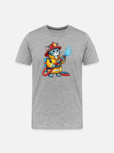 Firefighter Kitten Splash - Men's Premium Organic T-Shirt - heather grey