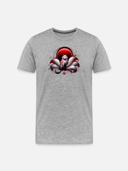 Crimson Kitsune Moon - Men's Premium Organic T-Shirt - heather grey